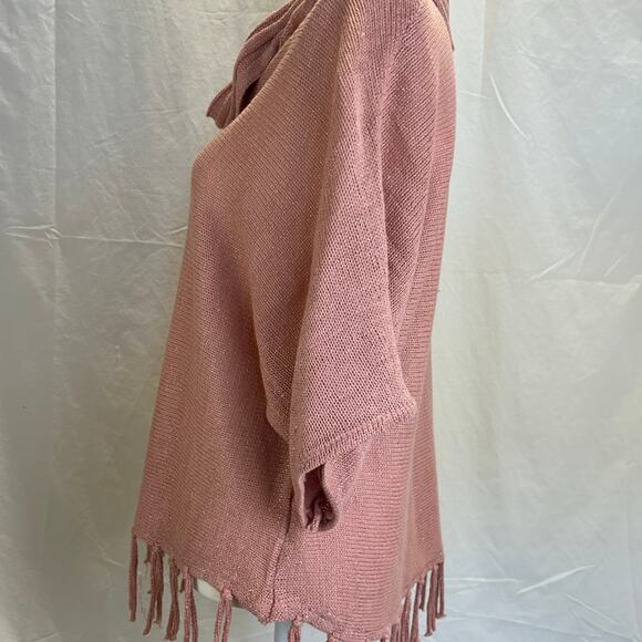 Y2K Fringe cowl neck mauve Sweater with metallic threads woven throughout Sz M - Picture 4 of 12